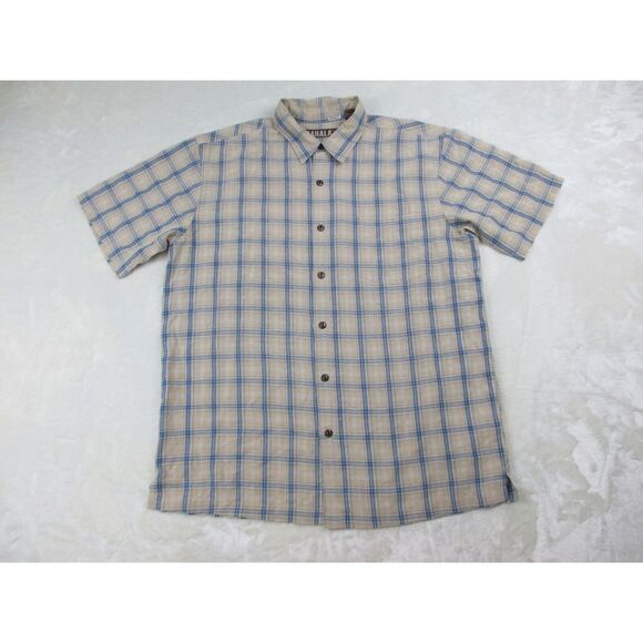 Kahala Shirt‎ Mens Large Brown Blue Button Up Plaid Rayon Blend Casual* - Picture 1 of 11